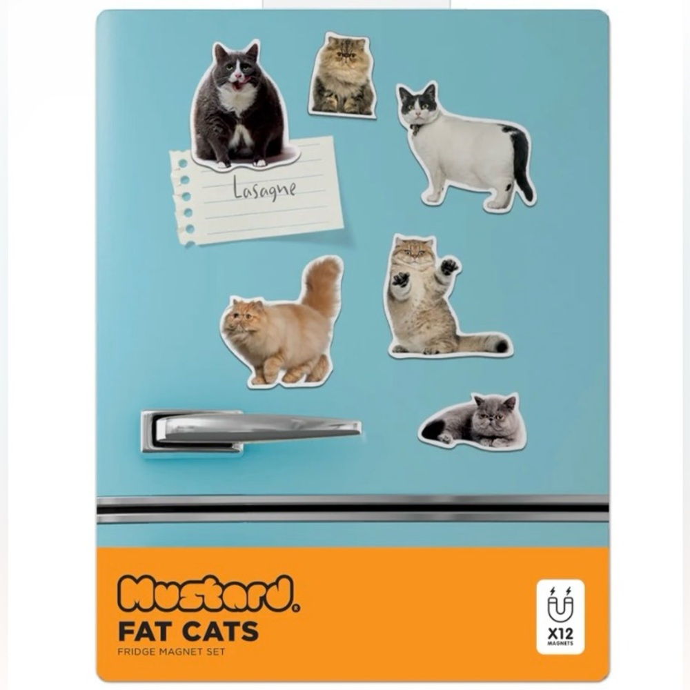 NIP Mustard Fat Cat Fridge Magnets